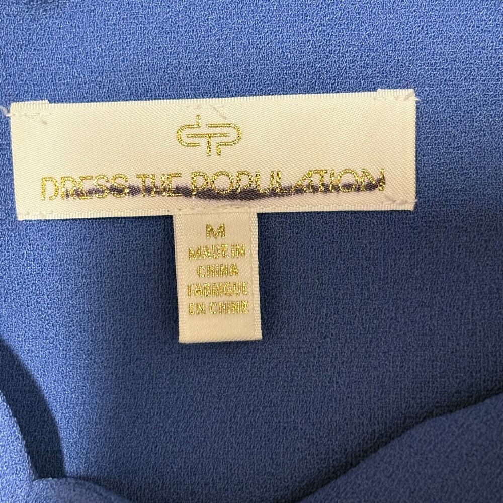 Dress The Population Lita Dress Sz M Blue Jay Tie Shoulder Cocktail Midi Sheath - Picture 7 of 16